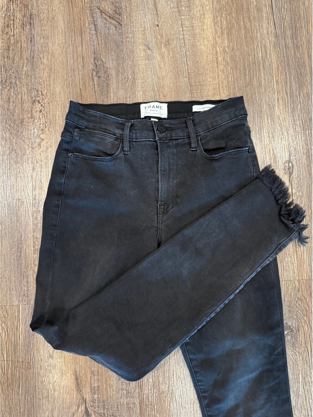 FRAME Le High Black Skinny Jeans with Frayed Hem Ladies Size 27